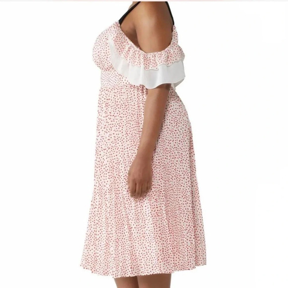 Eloquii Heart Print Pleated Midi Dress Flutter Sleeve Off Shoulder Sz 14 - Picture 4 of 10